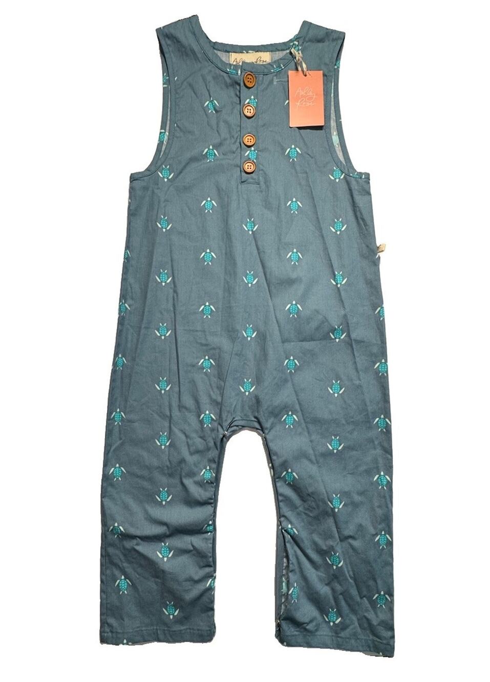 Ashley Rose Toddler Girls 4T Blue Sea Turtle Sleeveless Romper NWT Made USA